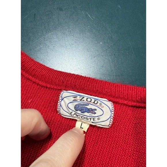 Vintage Izod Lacoste Sweater Women Large V Neck Pullover Knit Red Preppy 70s USA - Picture 3 of 9